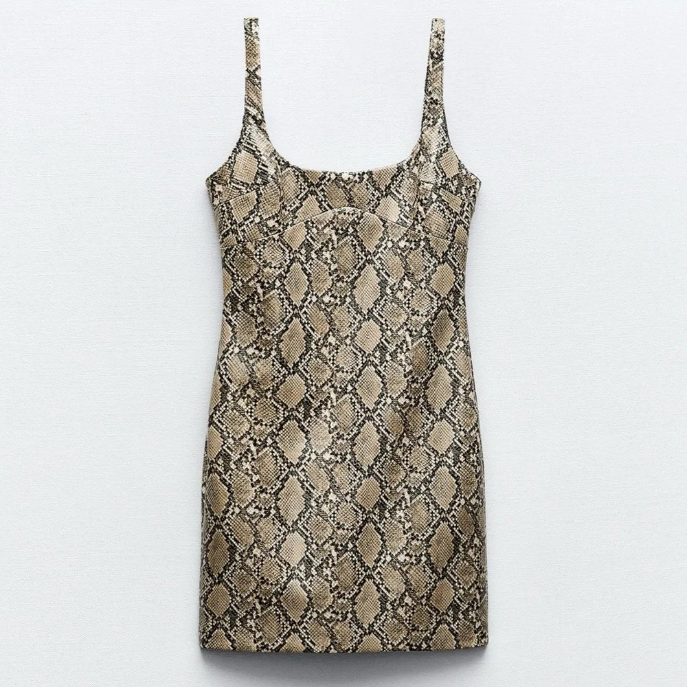 ZARA SNAKESKIN PRINT FAUX LEATHER DRESS